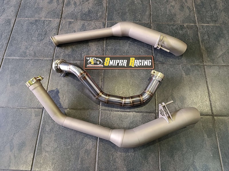 Custom stainless valved exhaust components ready for installation